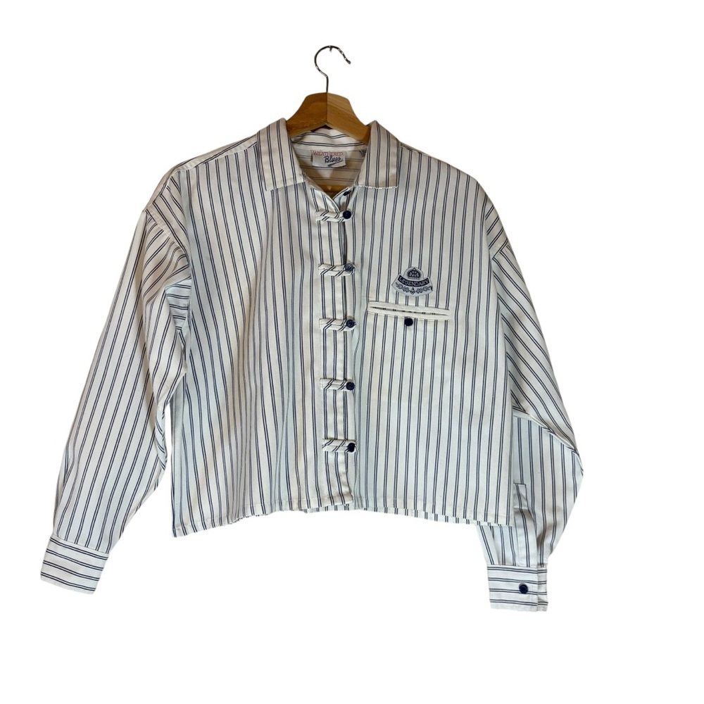 Weathered Blues Vintage Blue White Strips Nautical Cosplay Long Sleeve Shirt